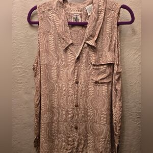 Y2K Silk Sleeveless Button-Up | Vintage Kross Abstract Print Blouse